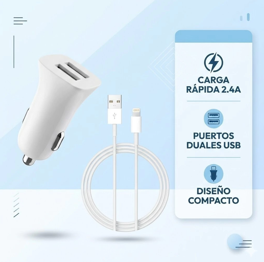 CARGADOR AUTO ATRACCION 2 USB CON CABLE LIGHTING