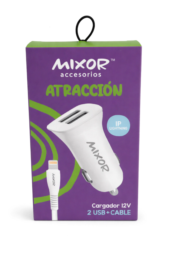 CARGADOR AUTO ATRACCION 2 USB CON CABLE LIGHTING