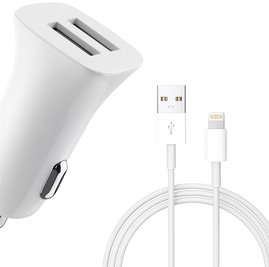CARGADOR AUTO ATRACCION 2 USB CON CABLE LIGHTING
